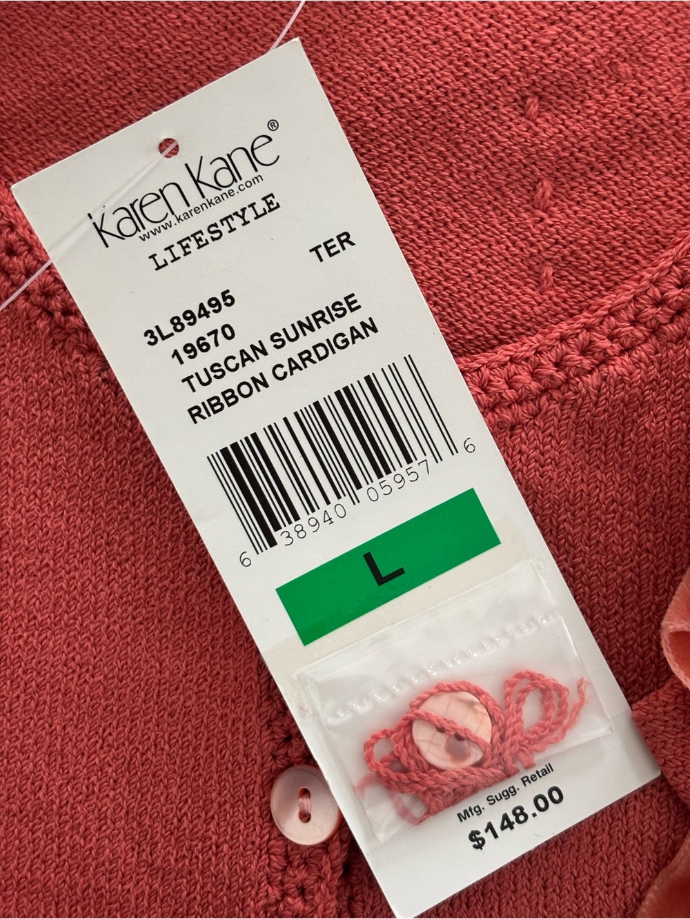 Karen Kane Tuscan Sunrise Ribbon Cardigan NWT Coral/Terracotta Orange Coquette L - Picture 10 of 10